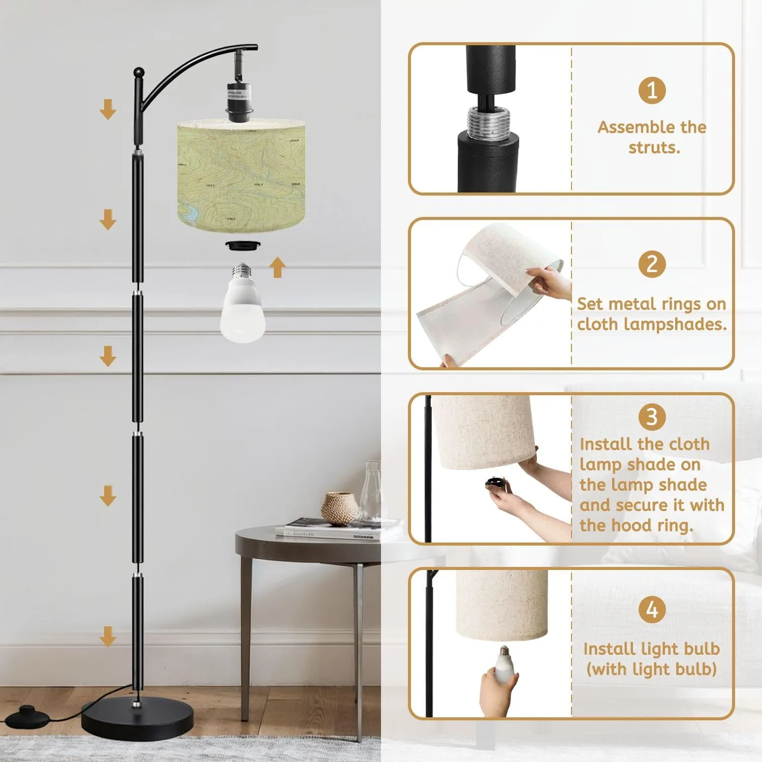 Arc Floor Lamps Topographic map Modern LED Adjustable Lampshade Standing Light for Living Room Reading Bedroom Office