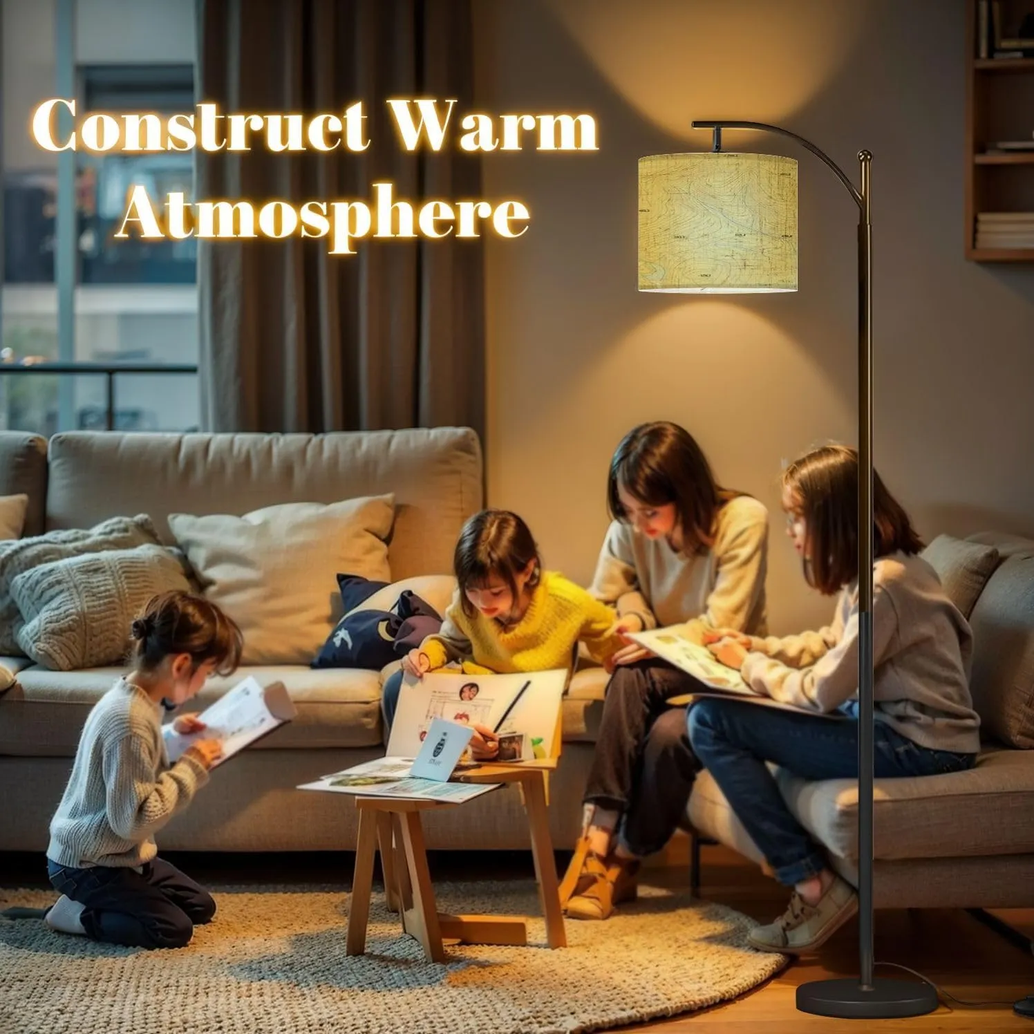 Arc Floor Lamps Topographic map Modern LED Adjustable Lampshade Standing Light for Living Room Reading Bedroom Office