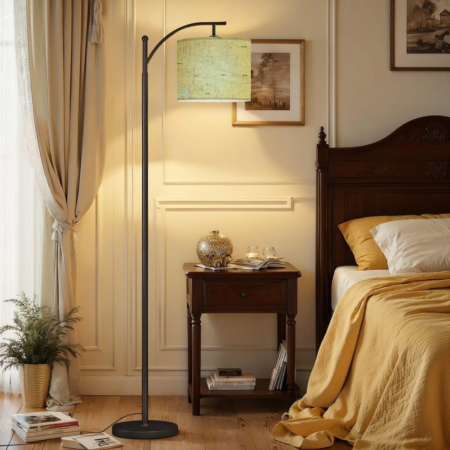 Arc Floor Lamps Topographic map Modern LED Adjustable Lampshade Standing Light for Living Room Reading Bedroom Office
