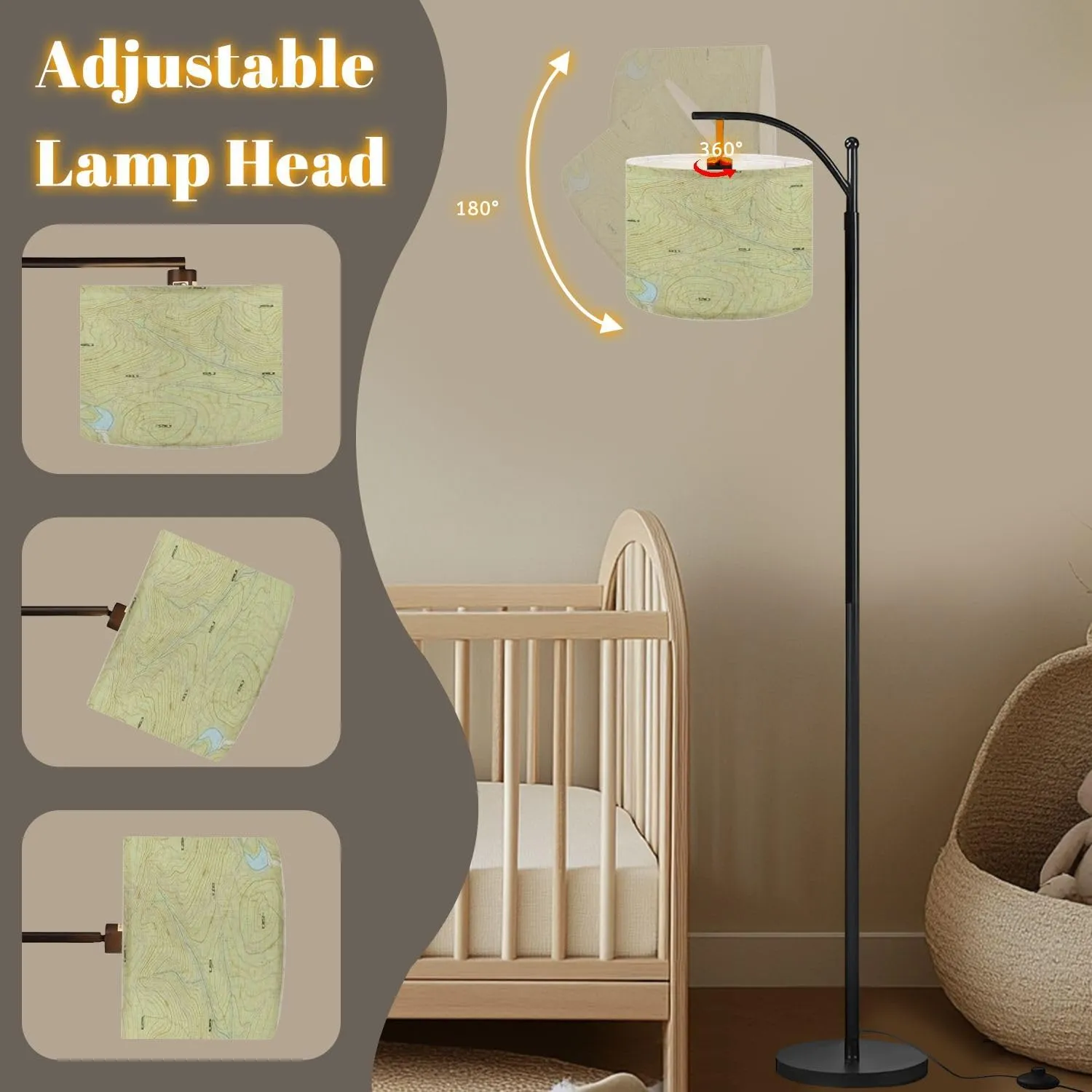 Arc Floor Lamps Topographic map Modern LED Adjustable Lampshade Standing Light for Living Room Reading Bedroom Office