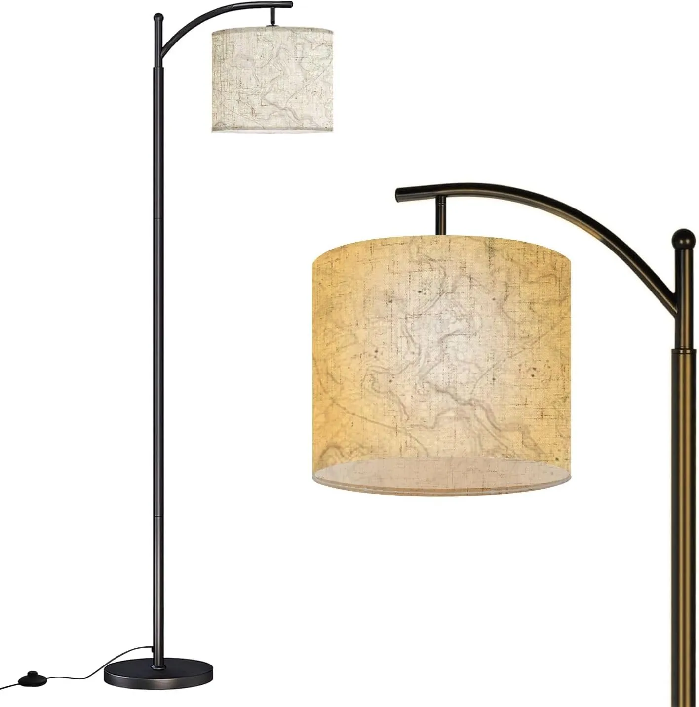 Arc Floor Lamps Vintage Detailed Contour Topographic Map Wild West Abstract Retro Modern LED Adjustable Lampshade Standing Light for Living Room Reading Bedroom Office