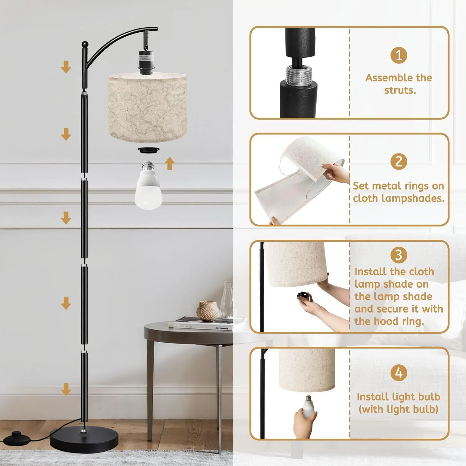Arc Floor Lamps Vintage Detailed Contour Topographic Map Wild West Abstract Retro Modern LED Adjustable Lampshade Standing Light for Living Room Reading Bedroom Office