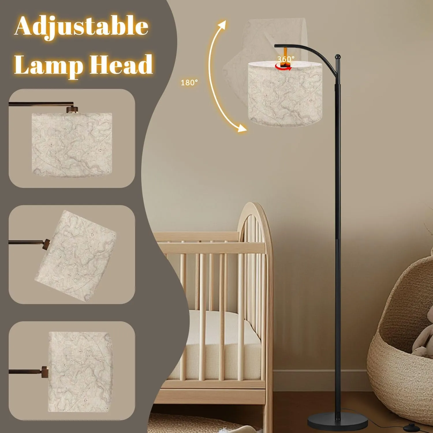 Arc Floor Lamps Vintage Detailed Contour Topographic Map Wild West Abstract Retro Modern LED Adjustable Lampshade Standing Light for Living Room Reading Bedroom Office