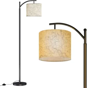 Arc Floor Lamps Vintage Detailed Contour Topographic Map Wild West Abstract Retro Modern LED Adjustable Lampshade Standing Light for Living Room Reading Bedroom Office