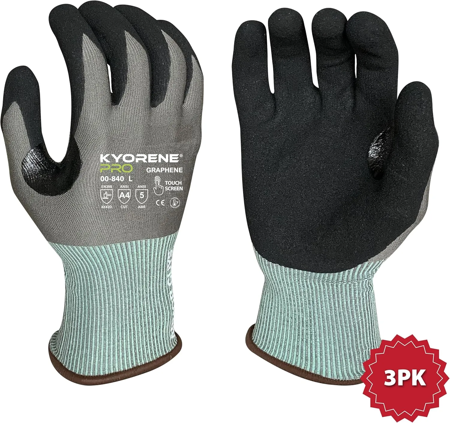Armor Guys Kyorene Pro 00-840 Protective Work Gloves – A4 Cut Resistant Graphene Nitrile Palm Gloves – For Construction and Sheet Metal Handling, Size M, 3/PK