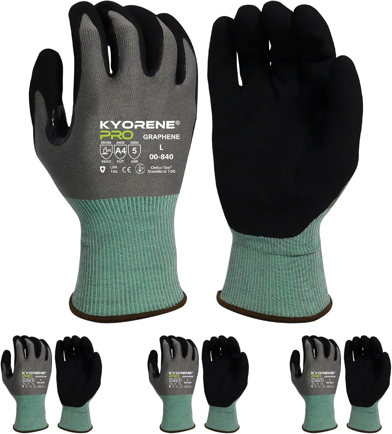 Armor Guys Kyorene Pro 00-840 Protective Work Gloves – A4 Cut Resistant Graphene Nitrile Palm Gloves – For Construction and Sheet Metal Handling, Size M, 3/PK
