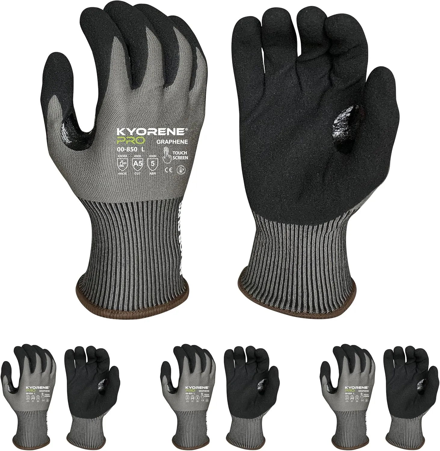 Armor Guys Kyorene Pro Graphene Protective Work Gloves General Purpose Work Gloves MicroFoam Nitrile Palm Coating Grip Gloves - M, 3/pk