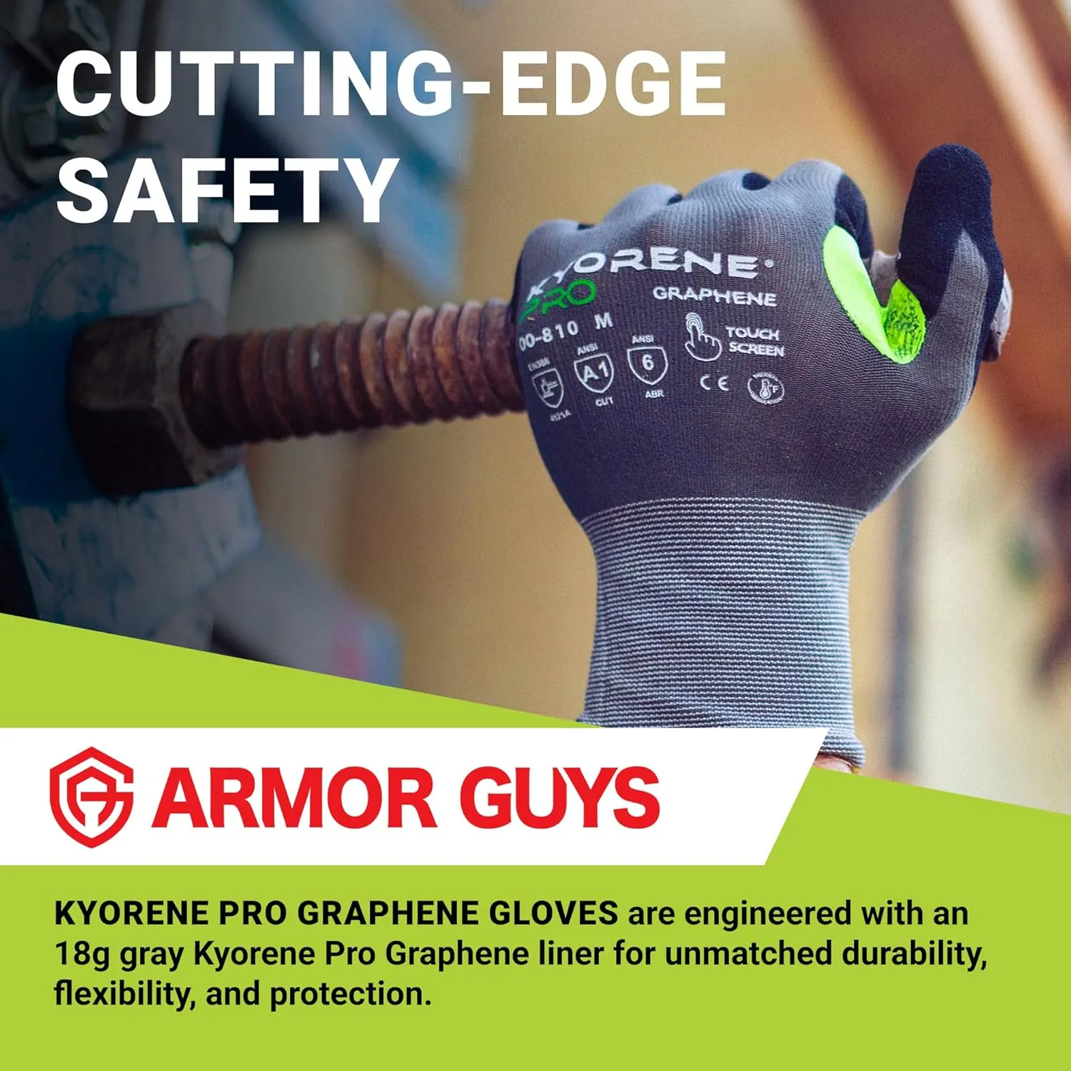 Armor Guys Kyorene Pro Graphene Protective Work Gloves - MicroFoam Nitrile Palm Coating Grip Gloves for Safety - XL, 12/pk