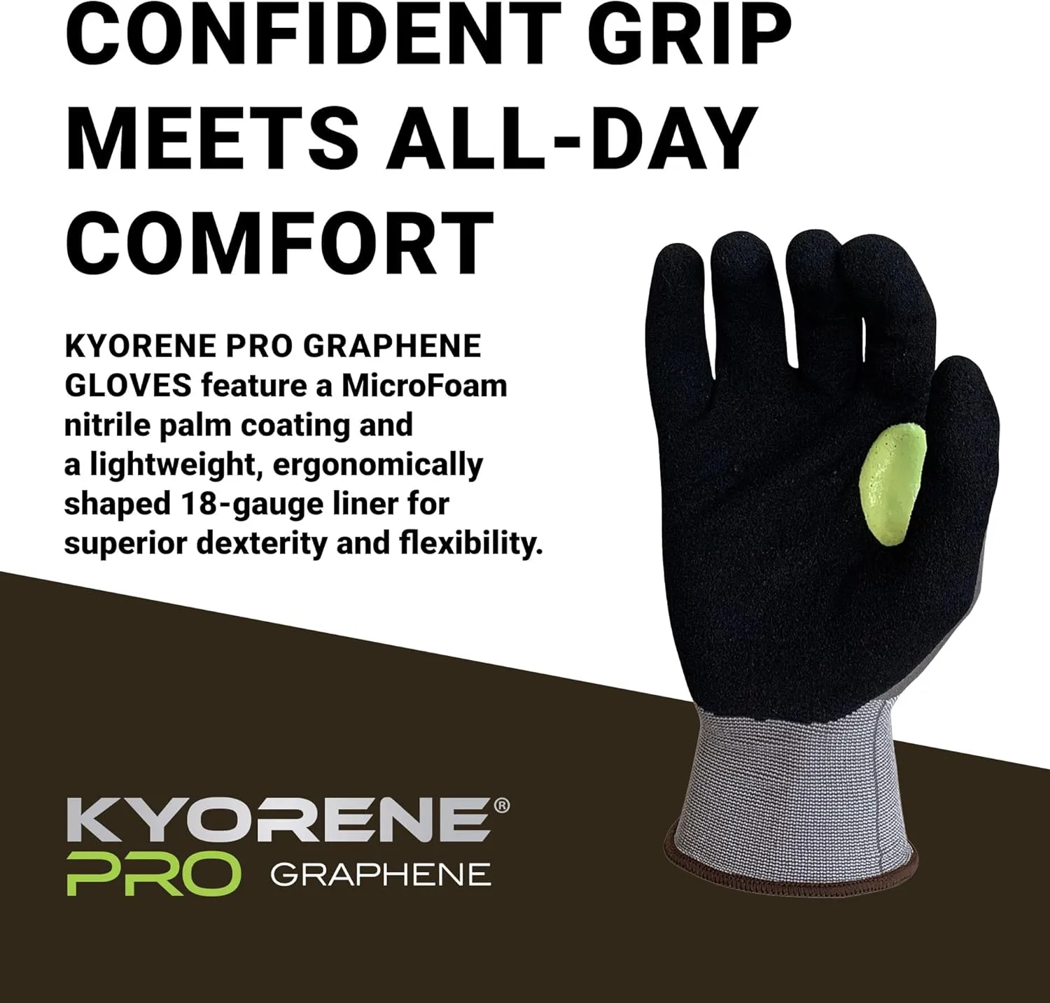 Armor Guys Kyorene Pro Graphene Protective Work Gloves - MicroFoam Nitrile Palm Coating Grip Gloves for Safety - XL, 12/pk