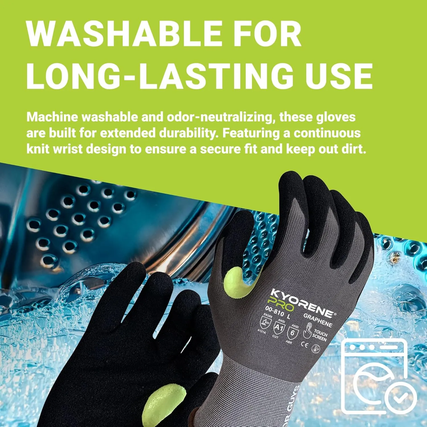 Armor Guys Kyorene Pro Graphene Protective Work Gloves - MicroFoam Nitrile Palm Coating Grip Gloves for Safety - XL, 12/pk