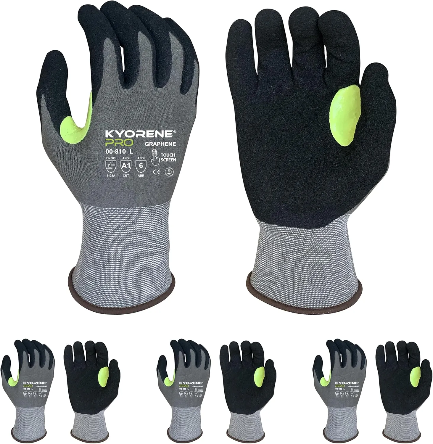 Armor Guys Kyorene Pro Graphene Protective Work Gloves - MicroFoam Nitrile Palm Coating Grip Gloves for Safety - XL, 3/pk