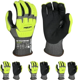 Armor Guys Kyorene Pro Protective Work Gloves – A5 Cut Resistant Graphene Impact Protection Nitrile Palm Gloves – For Oil & Gas, Mining and Construction with TPV Protection, Size XL, 3/Pk