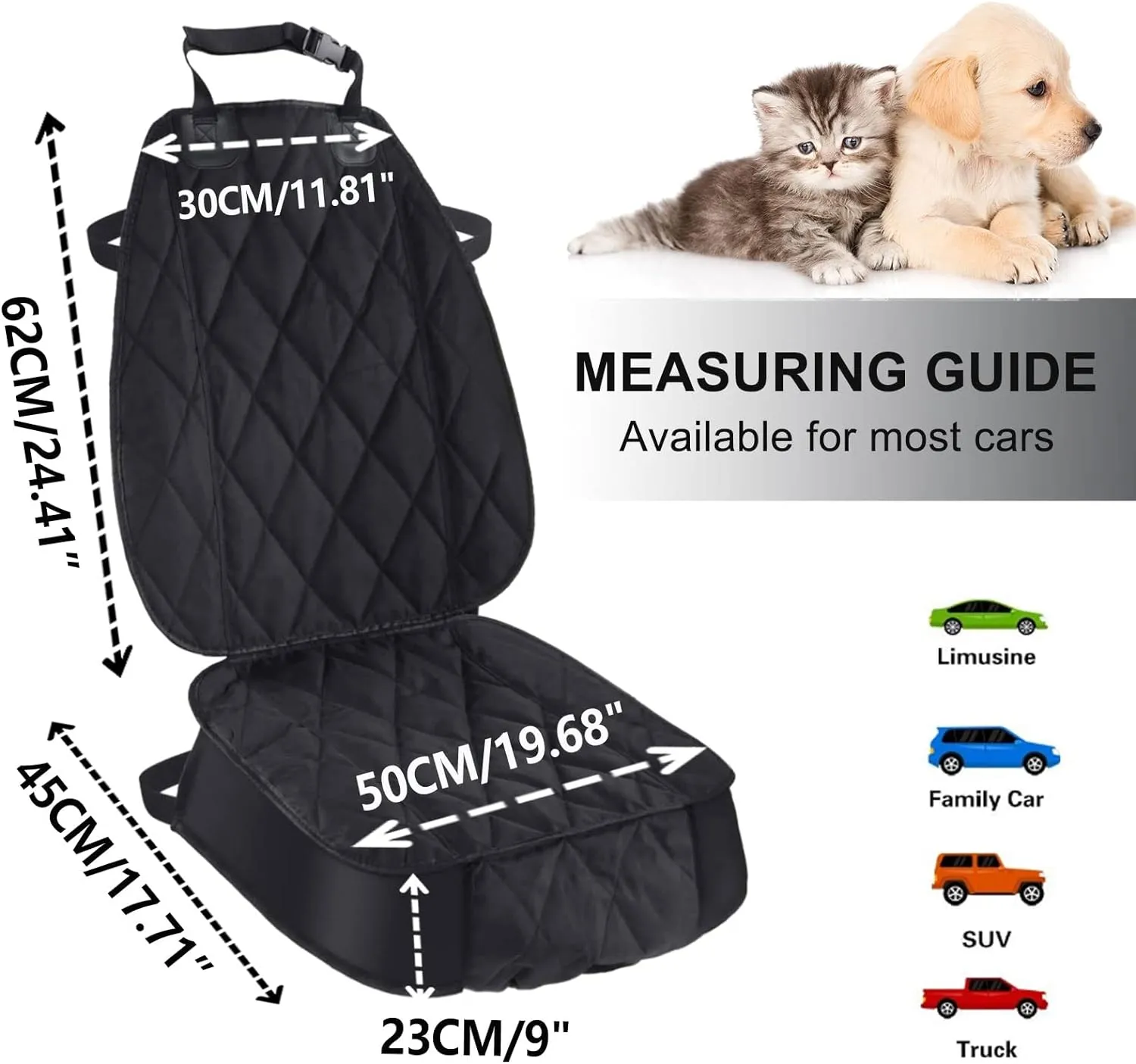 AsFrost Dog Seat Cover Cars Trucks SUVs, Thick 600D Heavy Duty Pets Car Seat Cover, Waterproof & Wear-Resistant Durable Nonslip Backing & Hammock Convertible, Black, 2 Pack