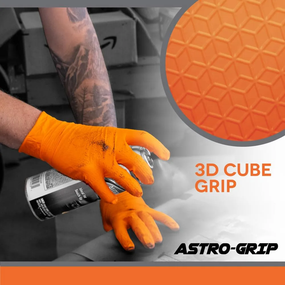 Astro-Grip Powder-Free Exam Grade Nitrile Disposable Gloves. Size X-Large, Orange, 7 mil Thickness. Chemical and Puncture Resistant. Single-Use. Pack of 100. (66474)