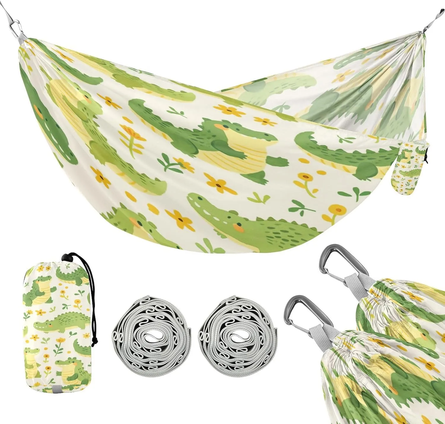 ATTX Cartoon Crocodiles Camping Hammock - Lightweight & Portable Hammocks, Heavy Duty 330lbs Capacity for Indoor, Hiking, Backpacking, Travel, Backyard, Beach#179