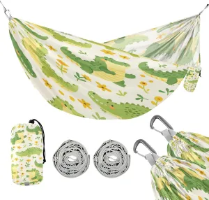 ATTX Cartoon Crocodiles Camping Hammock - Lightweight & Portable Hammocks, Heavy Duty 330lbs Capacity for Indoor, Hiking, Backpacking, Travel, Backyard, Beach#179