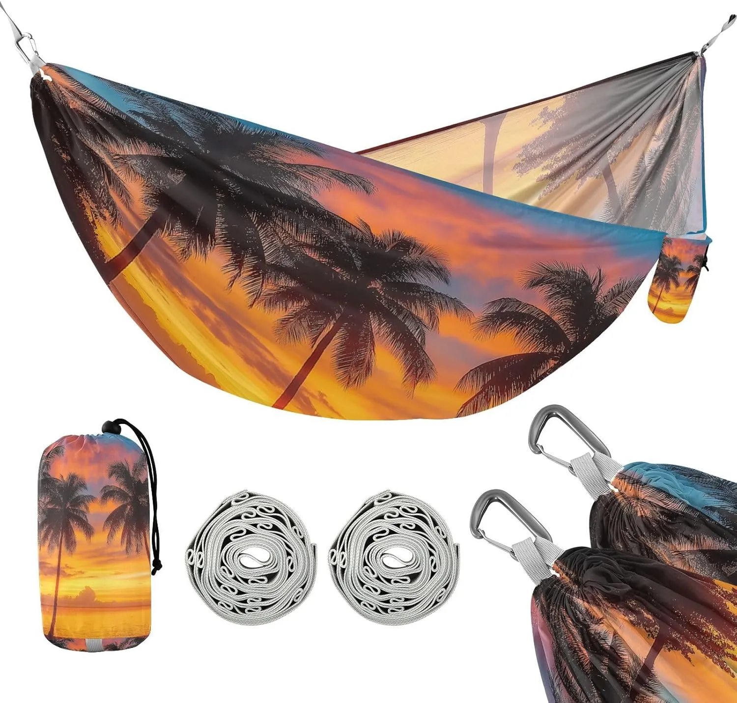 ATTX Coconut Palm Trees Camping Hammock - Lightweight & Portable Hammocks, Heavy Duty 330lbs Capacity for Indoor, Hiking, Backpacking, Travel, Backyard, Beach#17