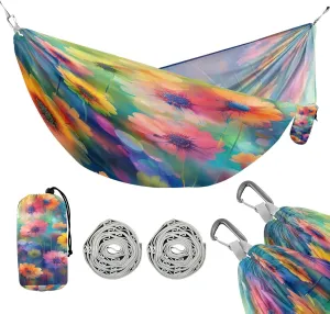 ATTX Colorful Flowers Painting Camping Hammock - Lightweight & Portable Hammocks, Heavy Duty 330lbs Capacity for Indoor, Hiking, Backpacking, Travel, Backyard, Beach#29