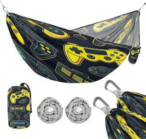 ATTX Colorful Video Game Controllers Camping Hammock - Lightweight & Portable Hammocks, Heavy Duty 330lbs Capacity for Indoor, Hiking, Backpacking, Travel, Backyard, Beach#334