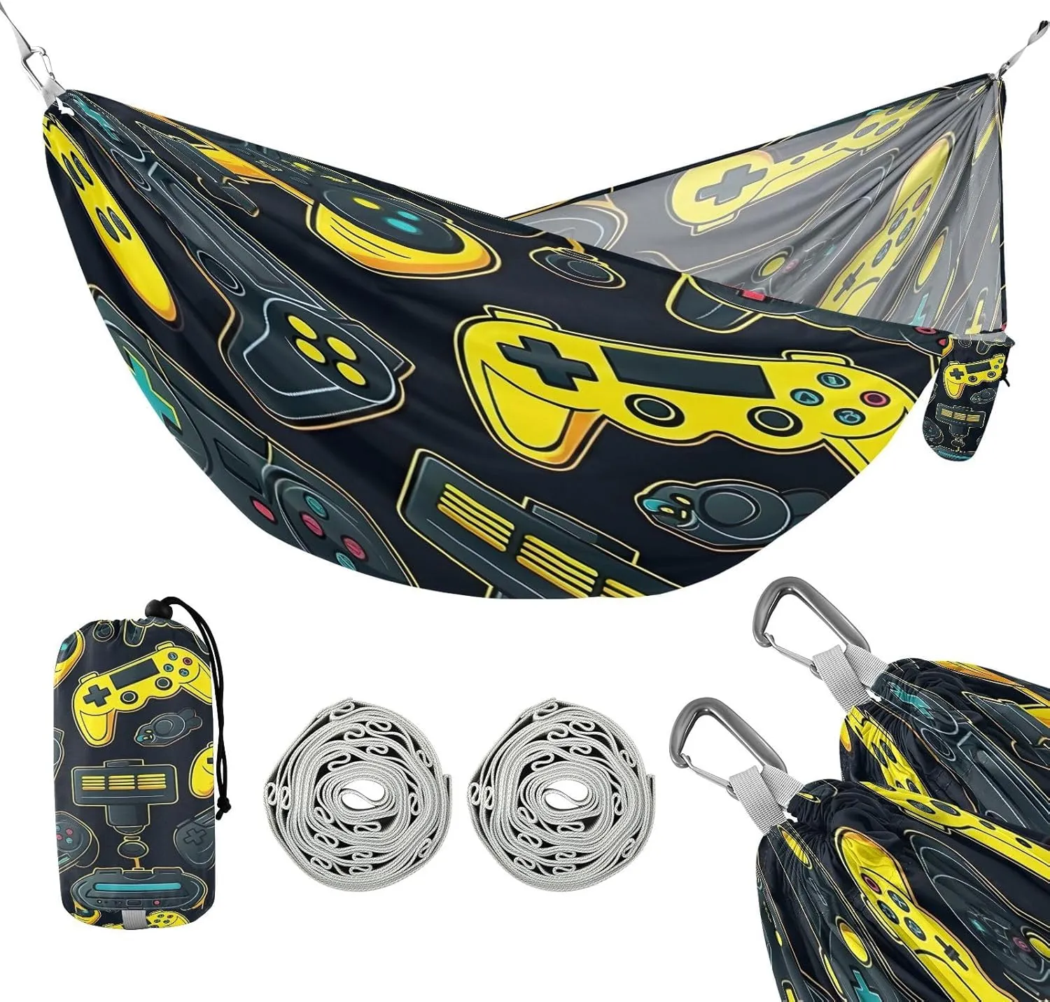 ATTX Colorful Video Game Controllers Camping Hammock - Lightweight & Portable Hammocks, Heavy Duty 330lbs Capacity for Indoor, Hiking, Backpacking, Travel, Backyard, Beach#334