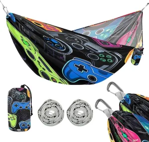 ATTX Colorful Video Game Controllers Camping Hammock - Lightweight & Portable Hammocks, Heavy Duty 330lbs Capacity for Indoor, Hiking, Backpacking, Travel, Backyard, Beach#337