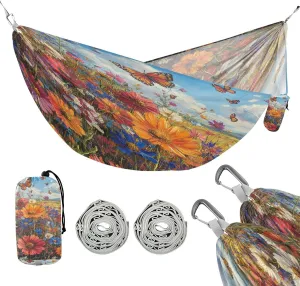 ATTX Colorful Wildflowers Meadow Camping Hammock - Lightweight & Portable Hammocks, Heavy Duty 330lbs Capacity for Indoor, Hiking, Backpacking, Travel, Backyard, Beach#600