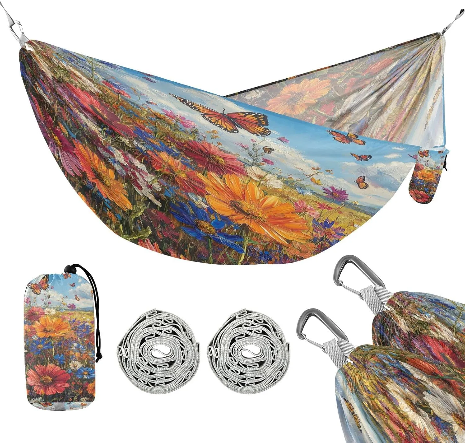 ATTX Colorful Wildflowers Meadow Camping Hammock - Lightweight & Portable Hammocks, Heavy Duty 330lbs Capacity for Indoor, Hiking, Backpacking, Travel, Backyard, Beach#600