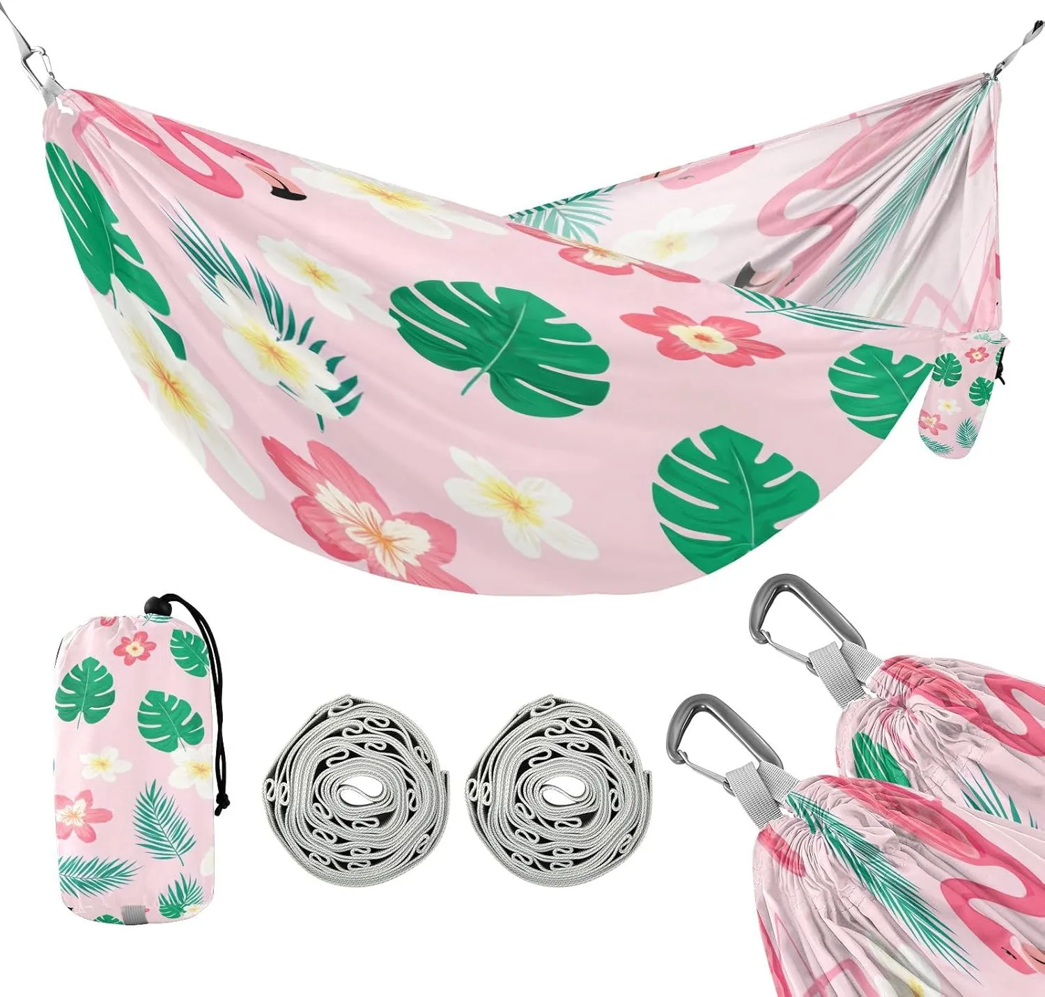 ATTX Pink Flamingos Camping Hammock - Lightweight & Portable Hammocks, Heavy Duty 330lbs Capacity for Indoor, Hiking, Backpacking, Travel, Backyard, Beach#203