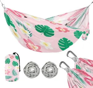 ATTX Pink Flamingos Camping Hammock - Lightweight & Portable Hammocks, Heavy Duty 330lbs Capacity for Indoor, Hiking, Backpacking, Travel, Backyard, Beach#203
