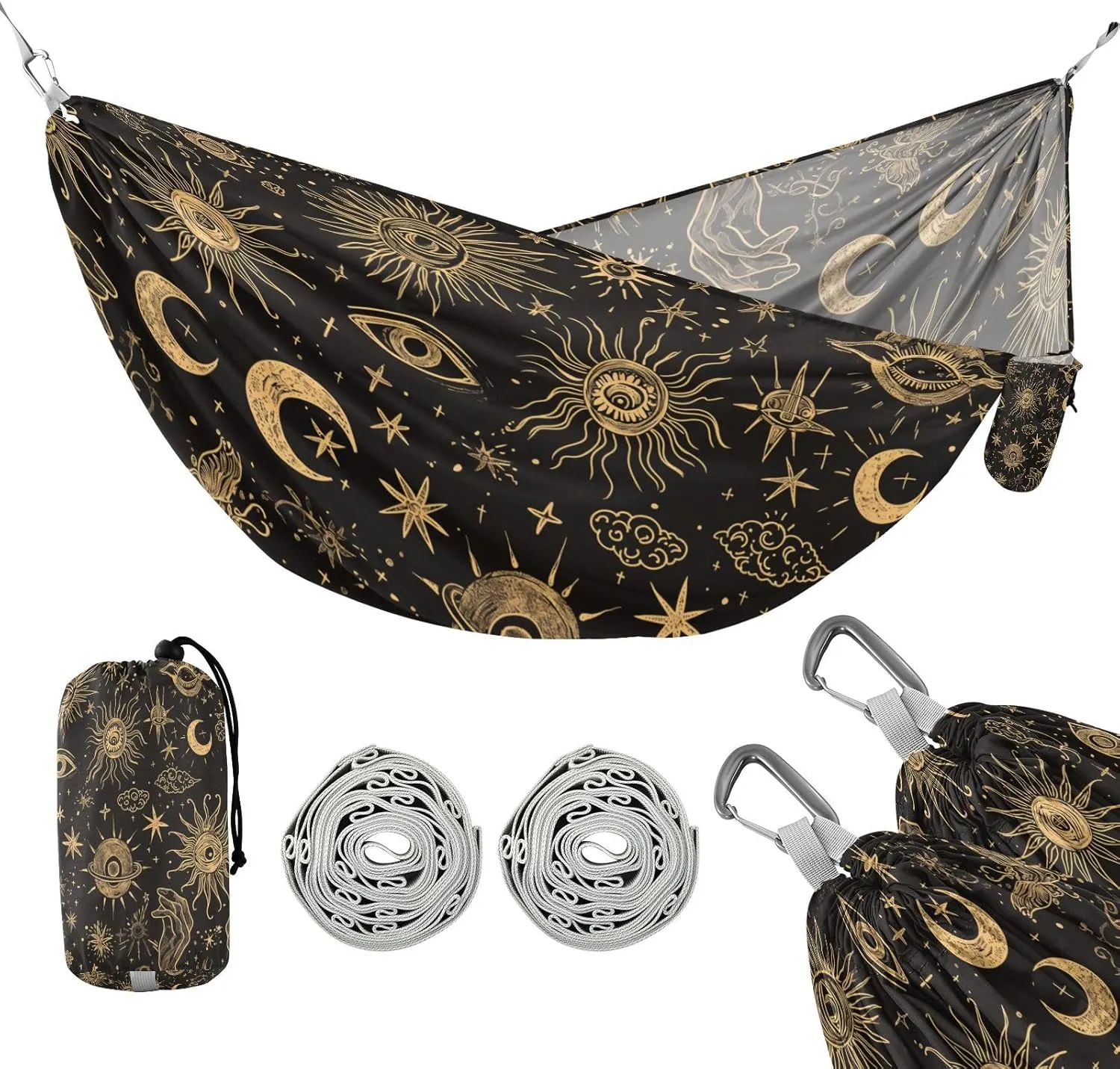 ATTX Sun Moon Stars Camping Hammock - Lightweight & Portable Hammocks, Heavy Duty 330lbs Capacity for Indoor, Hiking, Backpacking, Travel, Backyard, Beach#144