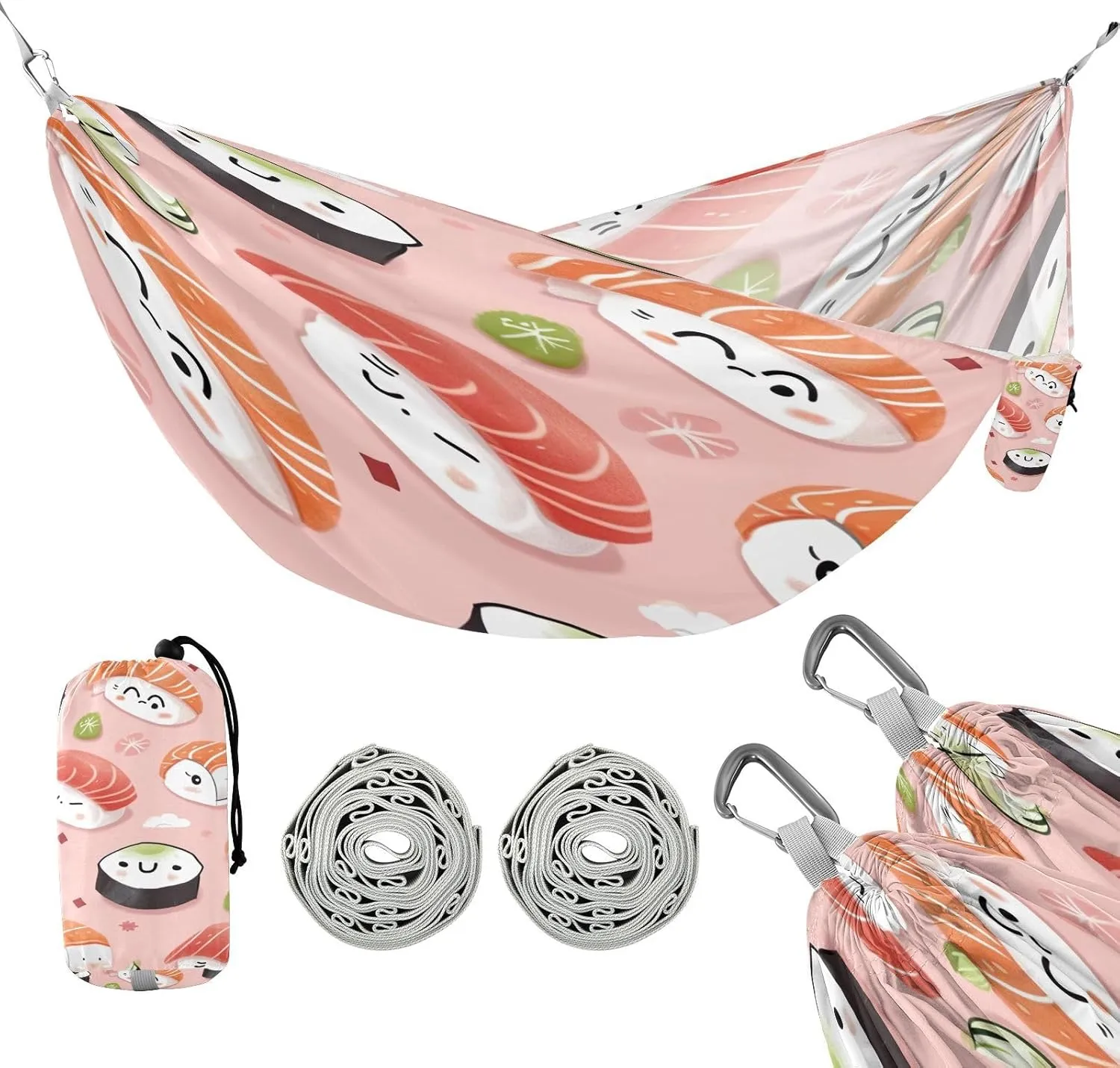 ATTX Sushi Kawaii Pattern Camping Hammock - Lightweight & Portable Hammocks, Heavy Duty 330lbs Capacity for Indoor, Hiking, Backpacking, Travel, Backyard, Beach#479
