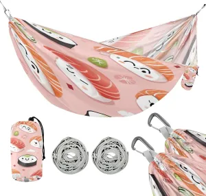 ATTX Sushi Kawaii Pattern Camping Hammock - Lightweight & Portable Hammocks, Heavy Duty 330lbs Capacity for Indoor, Hiking, Backpacking, Travel, Backyard, Beach#479