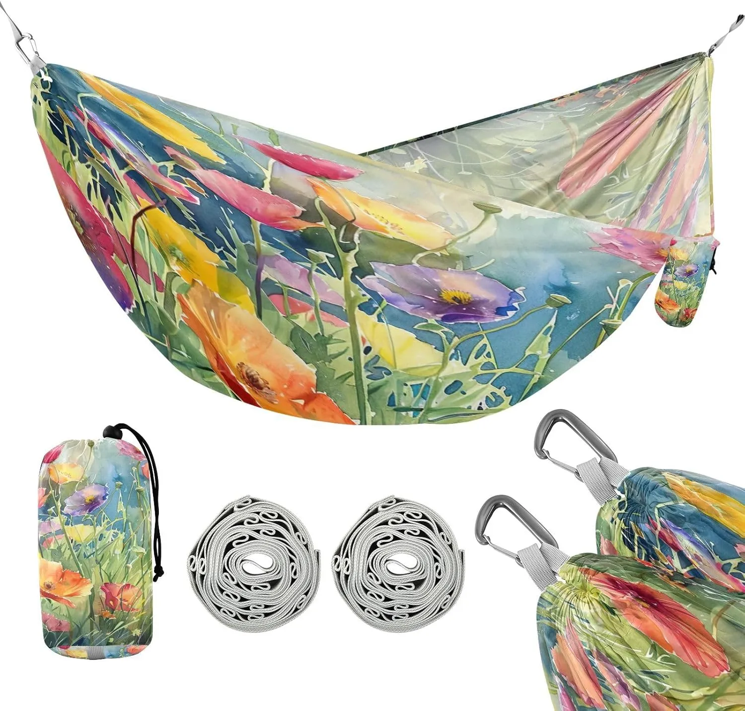 ATTX Watercolor Flower Pattern Camping Hammock - Lightweight & Portable Hammocks, Heavy Duty 330lbs Capacity for Indoor, Hiking, Backpacking, Travel, Backyard, Beach#321