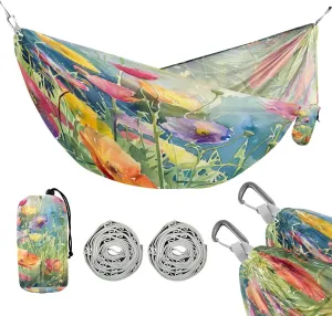 ATTX Watercolor Flower Pattern Camping Hammock - Lightweight & Portable Hammocks, Heavy Duty 330lbs Capacity for Indoor, Hiking, Backpacking, Travel, Backyard, Beach#321