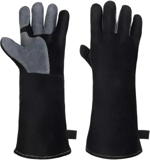 AUAUY Heat & Fire Resistant Gloves Leather BBQ Gloves Wear Resistant Heavy-Duty Welding Gloves for Grinding,Baking,Gardening