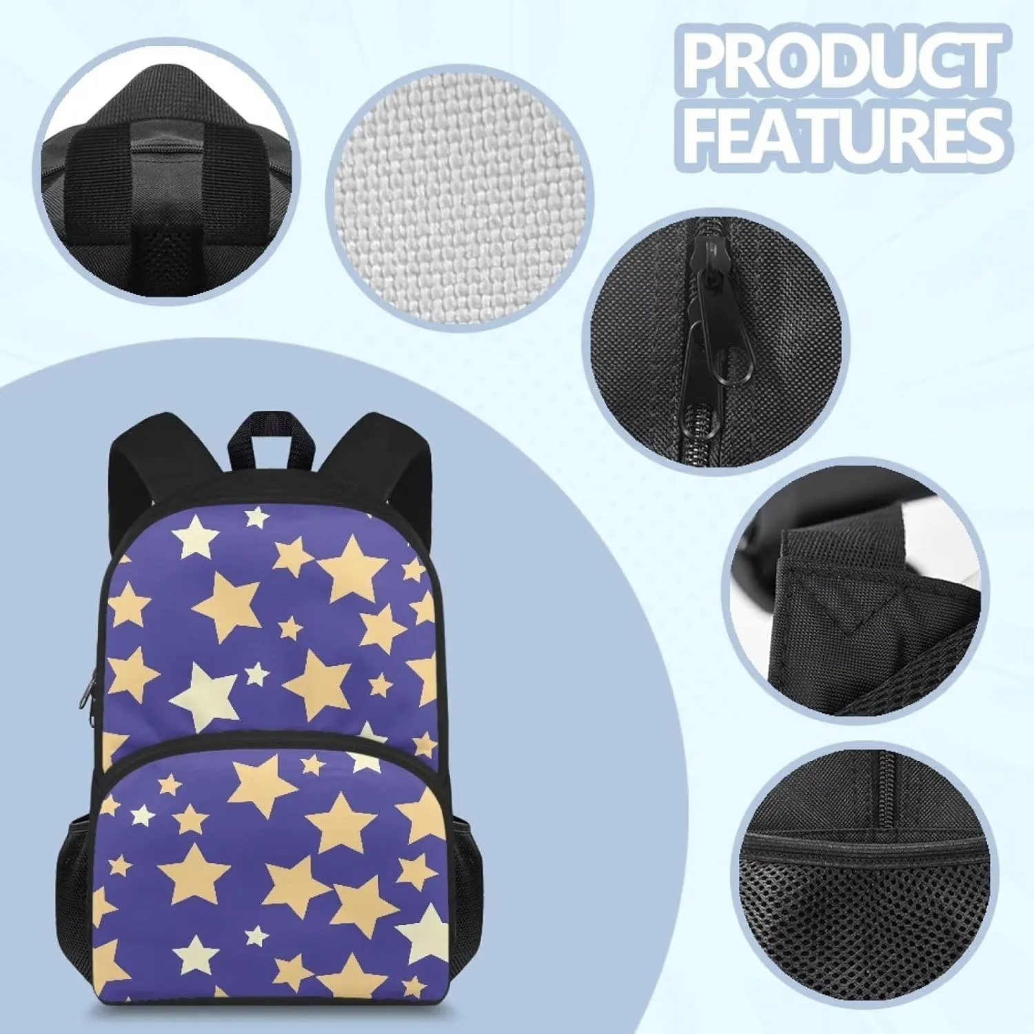 Backpack for Women Large Capacity with 1 Main Compartment and Side Pockets Five Pointed Star Print Spacious Durable Daypack Facilitate Storage for Job Interview Travel Work