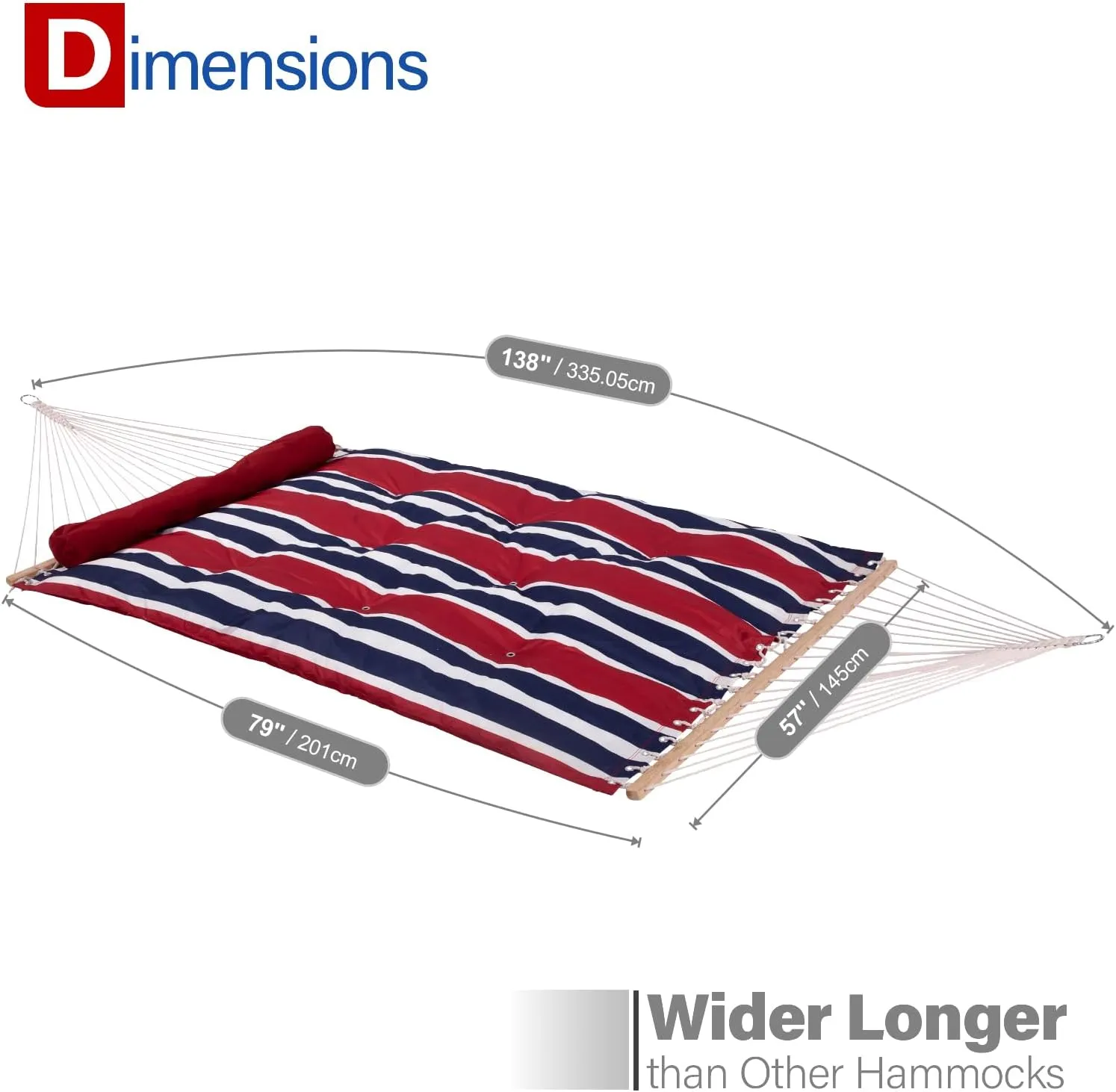 Backyard Expressions Extra Padded Reversible Quilted Hammock - Single or Double Hammock for Outdoor Relaxation with Matching Pillow,Red/Blue