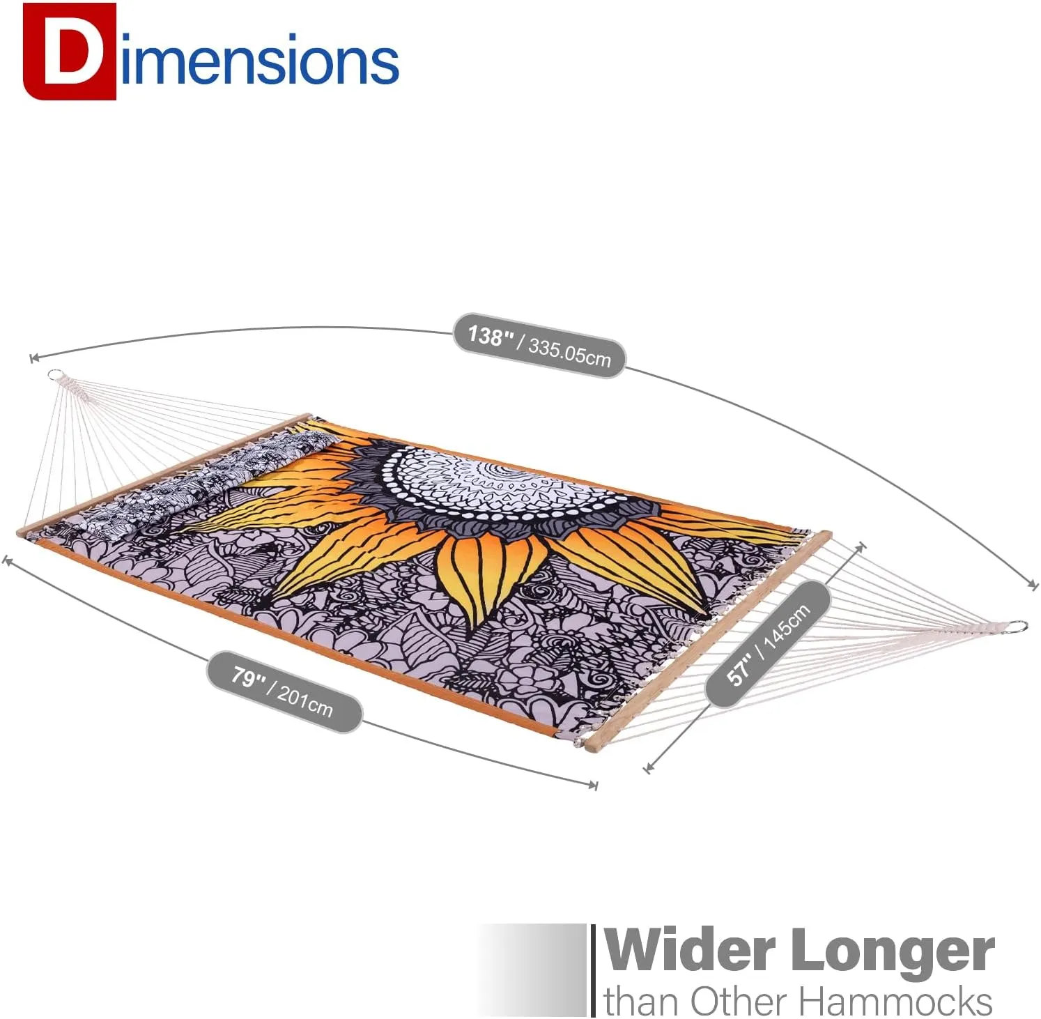 Backyard Expressions Reversible Quilted Hammock - Single or Double Hammock for Outdoor Relaxation with Matching Pillow, Flower