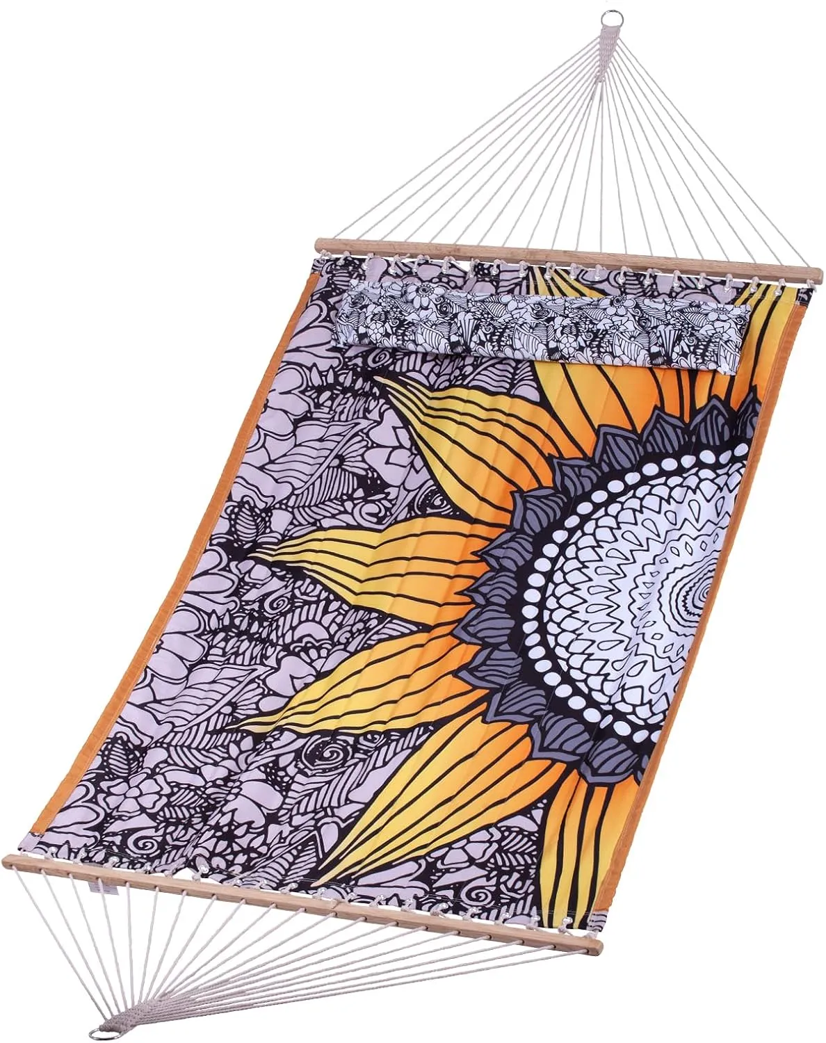 Backyard Expressions Reversible Quilted Hammock - Single or Double Hammock for Outdoor Relaxation with Matching Pillow, Flower