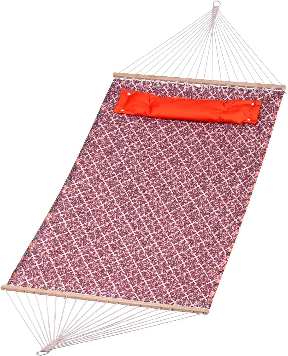 Backyard Expressions Reversible Quilted Hammock - Single or Double Hammock for Outdoor Relaxation with Matching Pillow