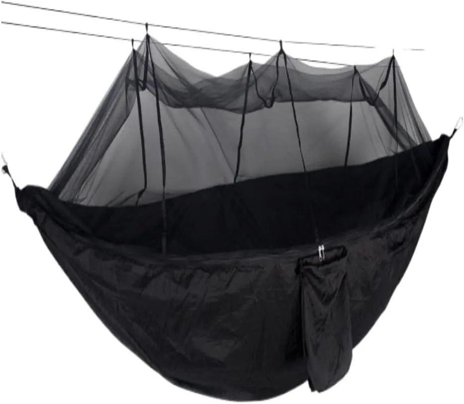 Backyard Patio Hammocks Outdoor Mosquito Net Hammock Anti-Mosquito Anti-Rollover Nylon Camping Outdoor Portable Swing Hammock Camping Essentials(Black)