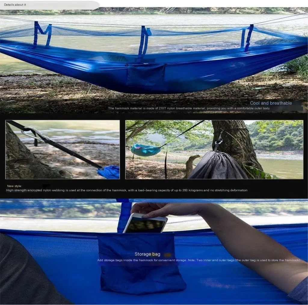 Backyard Patio Hammocks Outdoor Mosquito Net Hammock Anti-Mosquito Anti-Rollover Nylon Camping Outdoor Portable Swing Hammock Camping Essentials(Black)