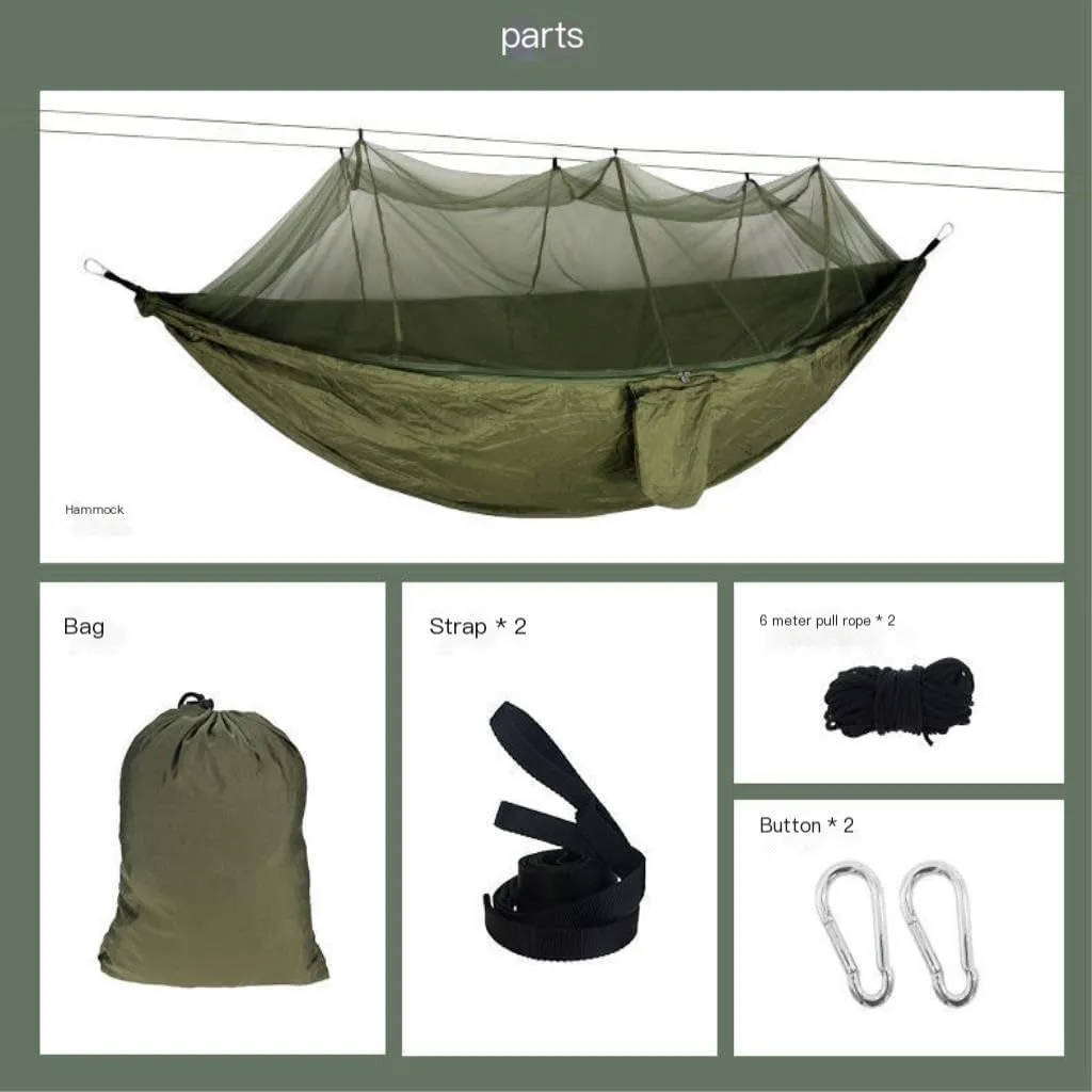 Backyard Patio Hammocks Outdoor Mosquito Net Hammock Anti-Mosquito Anti-Rollover Nylon Camping Outdoor Portable Swing Hammock Camping Essentials(Black)