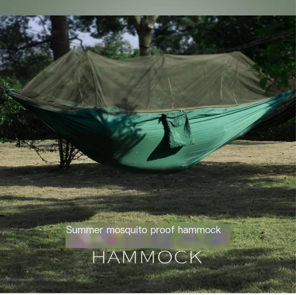 Backyard Patio Hammocks Outdoor Mosquito Net Hammock Anti-Mosquito Anti-Rollover Nylon Camping Outdoor Portable Swing Hammock Camping Essentials(Black)