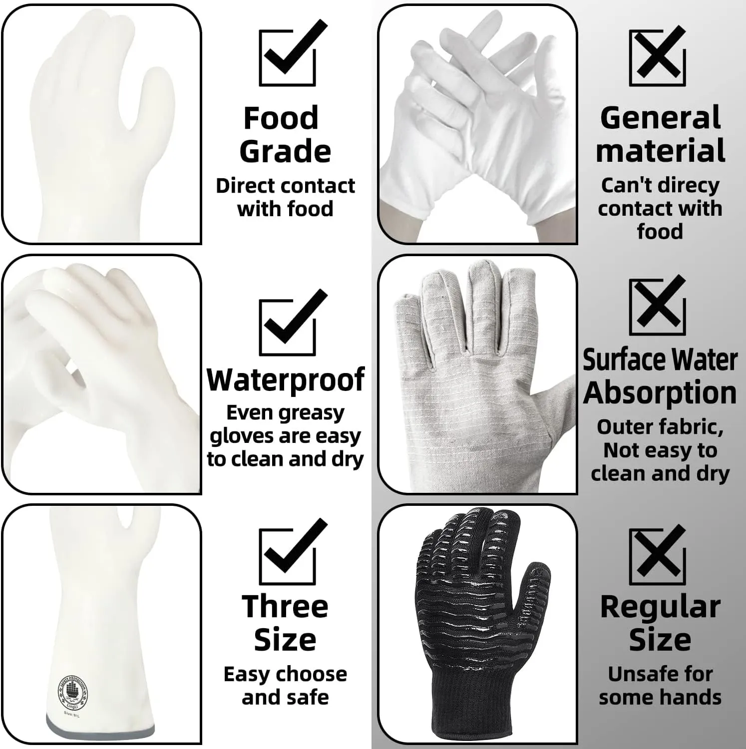 Barbecue Mitts, Silicone Oven Gloves, Heat Resistant Oven Gloves with Fingers, Kitchen Oven Mitts Smoker Gloves for Baking, Grilling, Cooking, Food Grade, Waterproof (8)