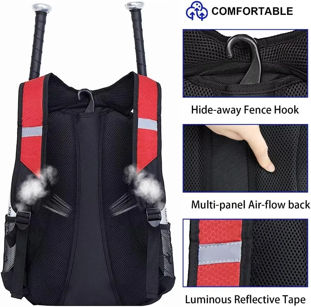 Baseball Bag Softball Backpack - Youth Adult T Ball Bat Equipment Bag with Bat Helmet Holders, Shoe Compartment