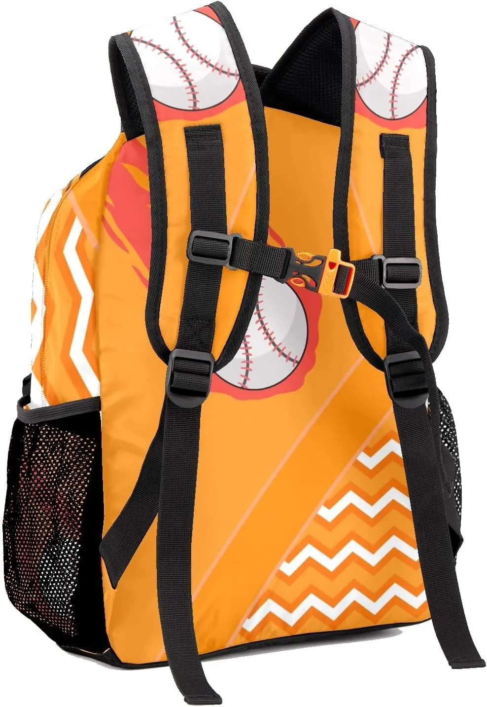 Baseball Fire Cool Excited Orange Kids Toddler Backpack Personalized School Bag with Chest Strap for Boys Girls Preschool Kindergarten Nursery Children Bag