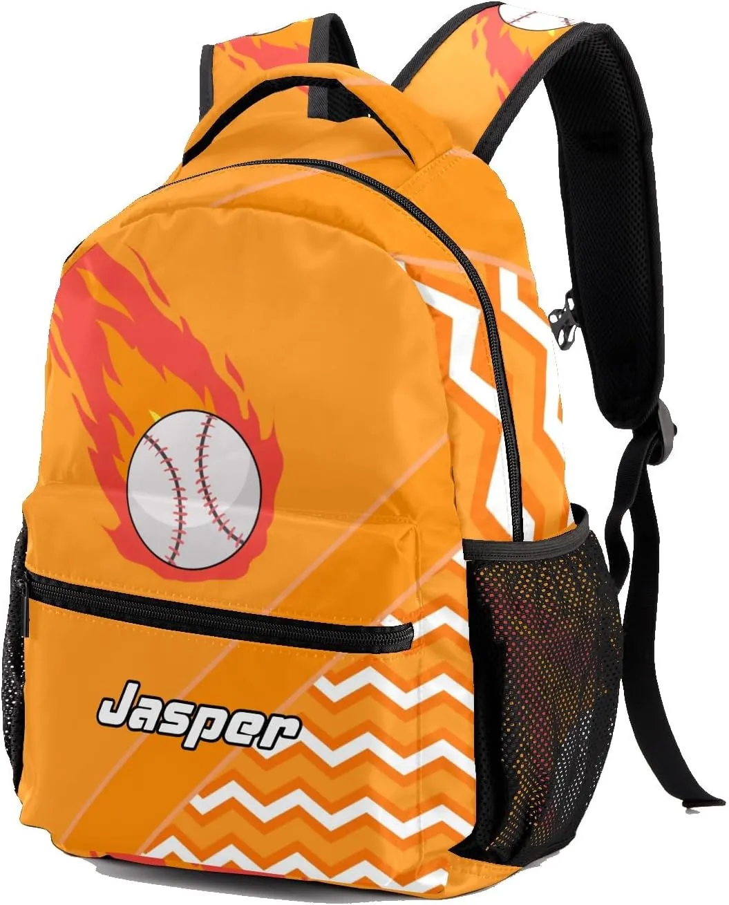 Baseball Fire Cool Excited Orange Kids Toddler Backpack Personalized School Bag with Chest Strap for Boys Girls Preschool Kindergarten Nursery Children Bag