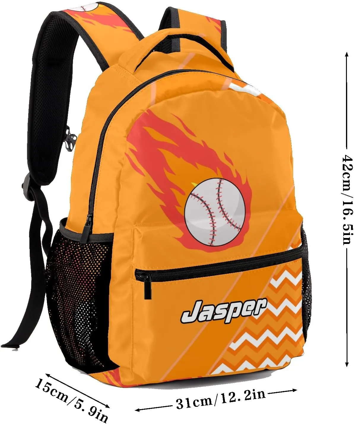 Baseball Fire Cool Excited Orange Kids Toddler Backpack Personalized School Bag with Chest Strap for Boys Girls Preschool Kindergarten Nursery Children Bag