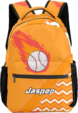 Baseball Fire Cool Excited Orange Kids Toddler Backpack Personalized School Bag with Chest Strap for Boys Girls Preschool Kindergarten Nursery Children Bag